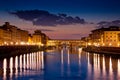 Florence, Tuscany - Panoramic view of the Ponte Vecchio by night Royalty Free Stock Photo