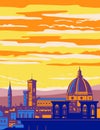 Florence Viewed From Michelangelo Hill Tuscany Region Italy WPA Art Deco Poster