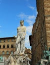 FLORENCE White statue of Neptune in the ancient fountain i Royalty Free Stock Photo