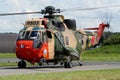 Belgian Air Force Sikorsky Sea King rescue helicopter taxiing on Florennes airbase Royalty Free Stock Photo