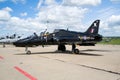 FLORENNES, BELGIUM - JUL 6, 2008: British Royal Air Force BAe Hawk training jet on the tarmac of Florennes airbase