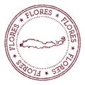 Flores round rubber stamp with island map.