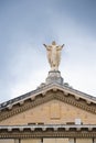 The Saint Publius Parish Church on town square in Floriana, Malta, pediment with the statue of Christ