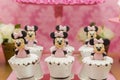 Sweet table decoration in children`s party with Minnie Mouse theme