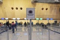 Florianopolis, Brazil. September 19, 2020: Queue to check baggage at the airport. People crowded during the pandemic. Written sign