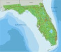 Detailed Florida physical map with labeling.