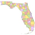 Florida administrative map. Florida with counties and different colors, blank Map, empty map of Florida Royalty Free Stock Photo
