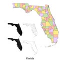 Florida administrative map, Florida outline and solid map set - illustration version Royalty Free Stock Photo