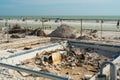 Florida beach after Hurricane Category 4. Hurricane Season. Tropical Storm. Extremely Strong Wind. Live cam. Palm Trees.