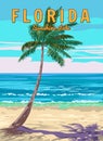 Florida Beach Retro Poster. Palm on the beach, coast, surf, ocean. Vector illustration vintage Royalty Free Stock Photo