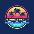 Florida beach - vector illustration concept in retro vintage graphic style for t-shirt and other print production. Palms, sun