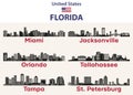 Florida cities skylines silhouettes vector set