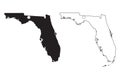 Florida FL state Maps USA with Capital City Star at Tallahassee. Black silhouette and outline isolated on a white background. EPS