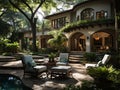 Florida Home Backyard: Bask in the majestic fusion of modern design and Mediterranean revival in this luxurious.Generative AI