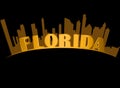 Florida lettering on gold silhouette of the city of Miami , black backround