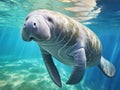 Ai Generated illustration Wildlife Concept of Florida Manatee Closeup Royalty Free Stock Photo