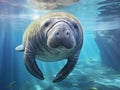 Ai Generated illustration Wildlife Concept of Florida Manatee Closeup Royalty Free Stock Photo