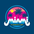 Florida Miami Summertime - Vector Illustration Concept In Retro Vintage Graphic Style For T-shirt, Print, Poster, Brochure. Palms