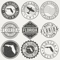 Florida Set of Stamps. Travel Stamp. Made In Product. Design Seals Old Style Insignia. Royalty Free Stock Photo