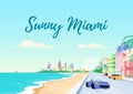 Florida south beach poster flat vector template.