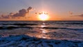 St Augustine FL Beach Sunrise Aerial Low fly To Sun2 & Up