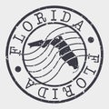 Florida Stamp Postal. Map Silhouette Seal. Passport Round Design. Vector Icon. Design Retro Travel.