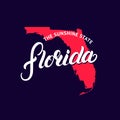 Florida state hand written lettering word and map for tee print, card and poster. Royalty Free Stock Photo