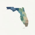 Florida State Map with Counties in Muted Colors Royalty Free Stock Photo
