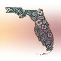Florida State Map with Tropical Floral Pattern Illustration Royalty Free Stock Photo