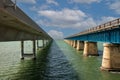 Florida, Two bridges : on the left is auto bridge going to Key West ; on the right is a 2 miles walking bridge to the Pigeon Key i