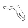 Florida US state outline map with the handwritten state name. Continuous line drawing of patriotic home sign