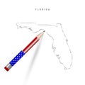 Florida US state vector map pencil sketch. Florida outline map with pencil in american flag colors Royalty Free Stock Photo