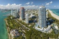 Florida vacation destination. South Beach architecture. Miami Beach city with high luxury hotels and condos. Tourist Royalty Free Stock Photo