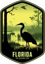 Florida vector label with Herons in swamp wetland