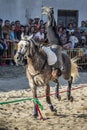 Florin Harabor showing a figure of Cossack Vaulting in a horse fair in Lugo, Spain, August 2016