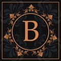 Florishes gold letter B calligraphic heraldic dark background Royalty Free Stock Photo