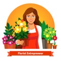 Florist business owner holding a pot of flowers