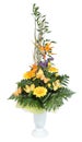 Florist designed bouquet, gerbera flowers and pale yellow orchid