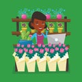 Florist at flower shop vector illustration. Royalty Free Stock Photo