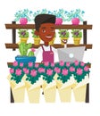 Florist at flower shop vector illustration. Royalty Free Stock Photo