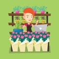 Florist at flower shop vector illustration. Royalty Free Stock Photo