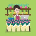 Florist at flower shop vector illustration. Royalty Free Stock Photo