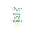 florist home plant vase pots gardening flowers minimalist logo design vector icon illustration