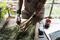 Florist Making Fresh Flowers Bouquet Arrangement