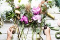 Florist Making Fresh Flowers Bouquet Arrangement