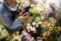 Florist Making Fresh Flowers Bouquet Arrangement