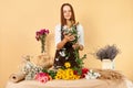 Florist's creative workspace. Beautiful flower compositions. Fresh blooms for sale.