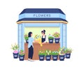 Florist selling flowers to customer flat color vector detailed character Royalty Free Stock Photo