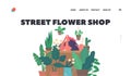 Florist Woman In Street Flower Shop Landing Page Template. Female Character Sitting at Desk with Fresh Bouquets Royalty Free Stock Photo