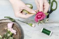 Florist at work: How to make a wrist corsage Royalty Free Stock Photo